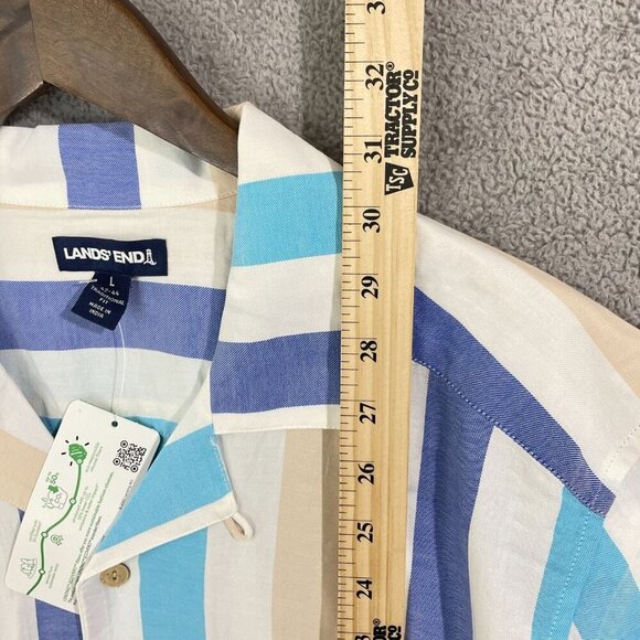 NEW Lands' End Men's L Striped Button-Down Shirt Traditional Fit Cotton/Viscose - Picture 3 of 8